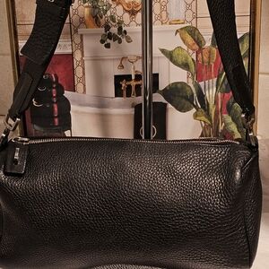 Prada Black Papillion Baguette Pebbled Leather Shoulder Bag